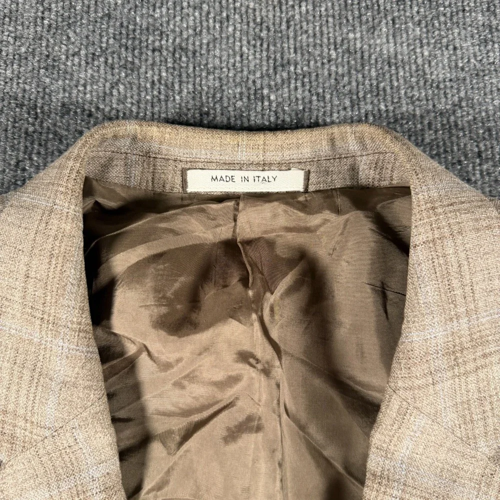 Armani Collezioni Glen Check Linen Blazer Jacket Size 46R Made In Italy